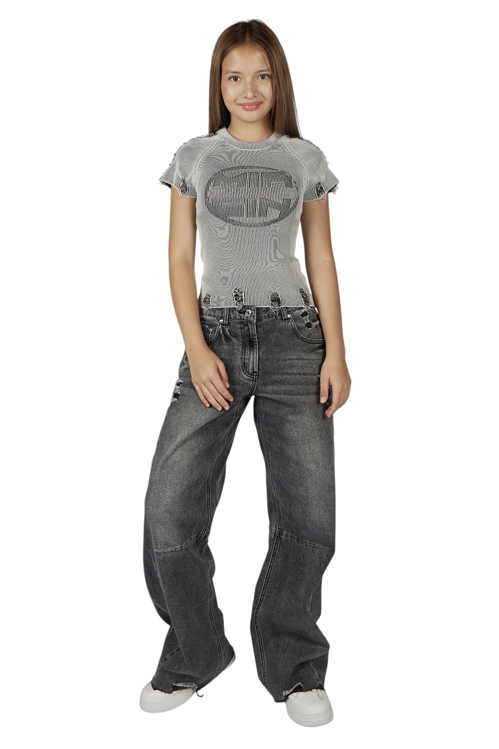 Футболка дев. АРТ.G-TS26003,бел-чер,хл-эл