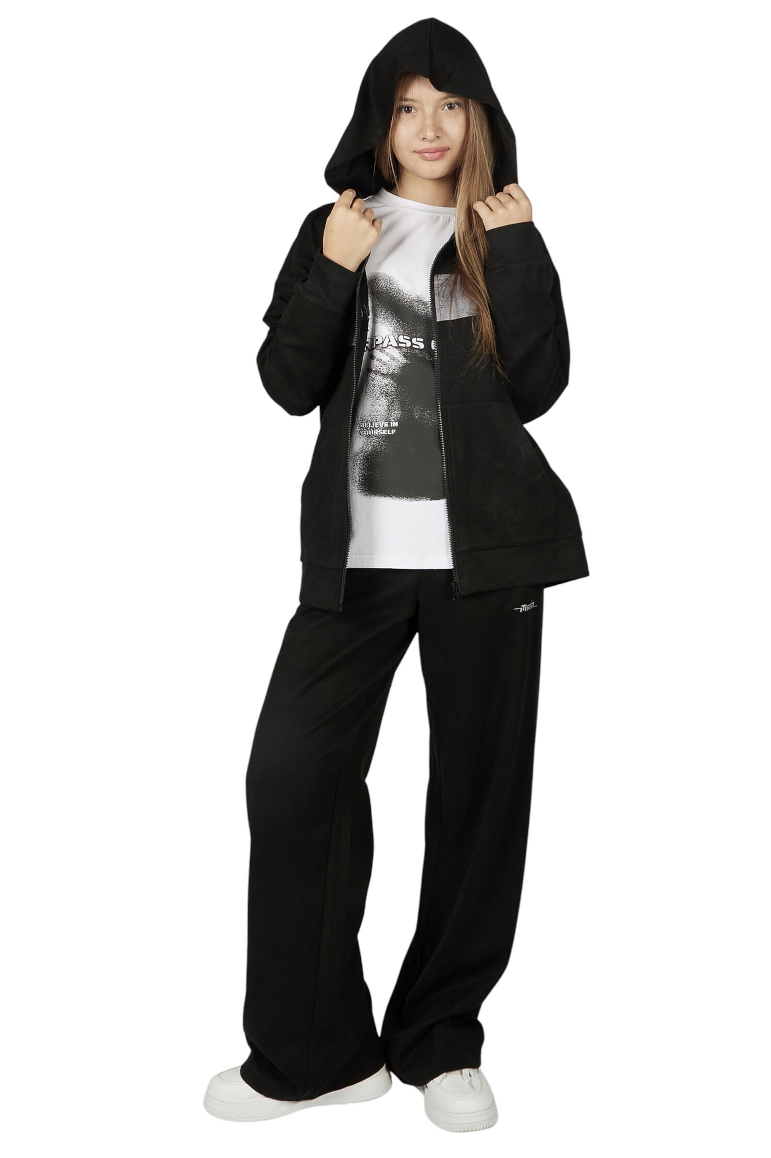 Толстовка дев.АРТ.G-HDZ26019,чер,вис-эл